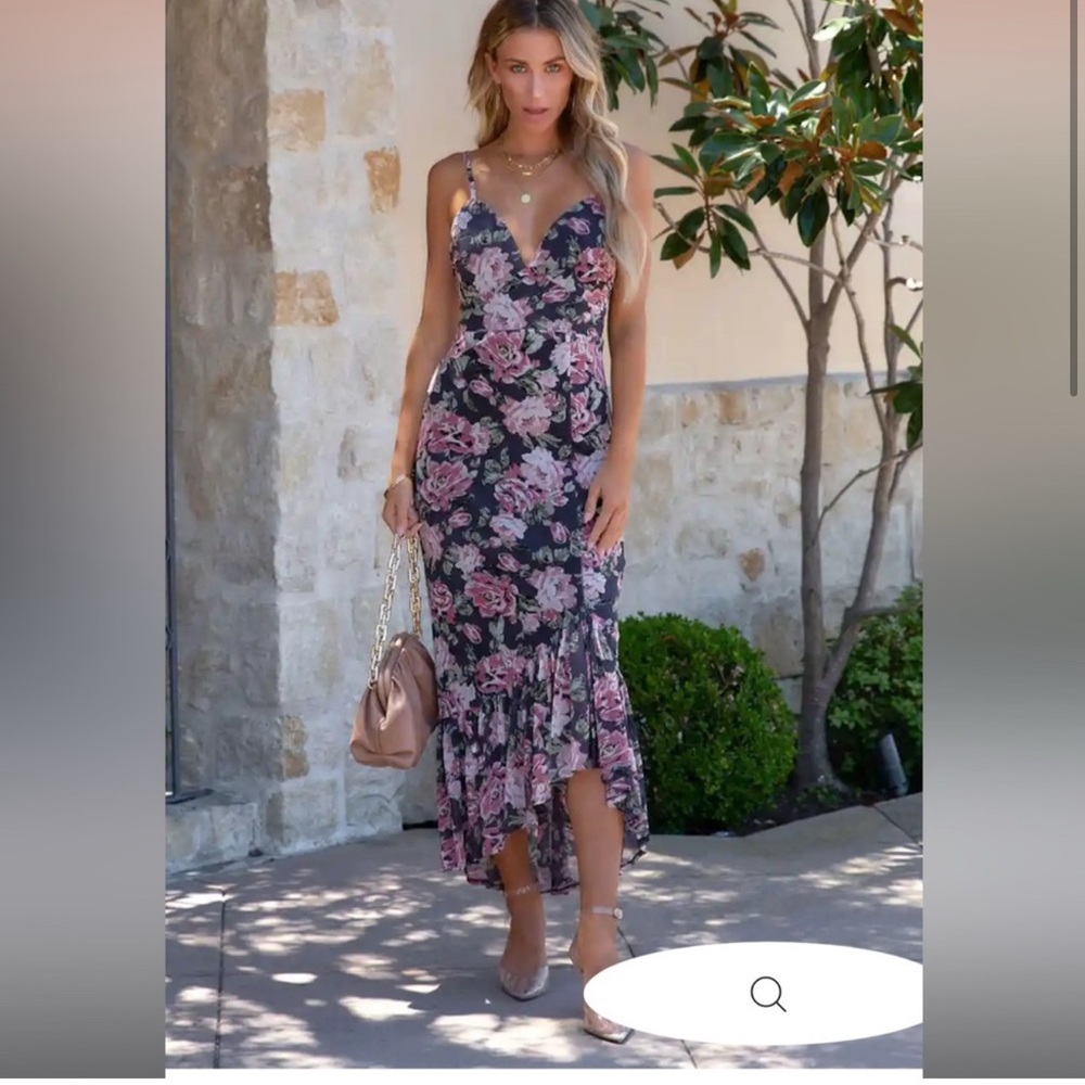 Vici Black Floral Maxi Dress with Pink Rose Print - Picture 2 of 3